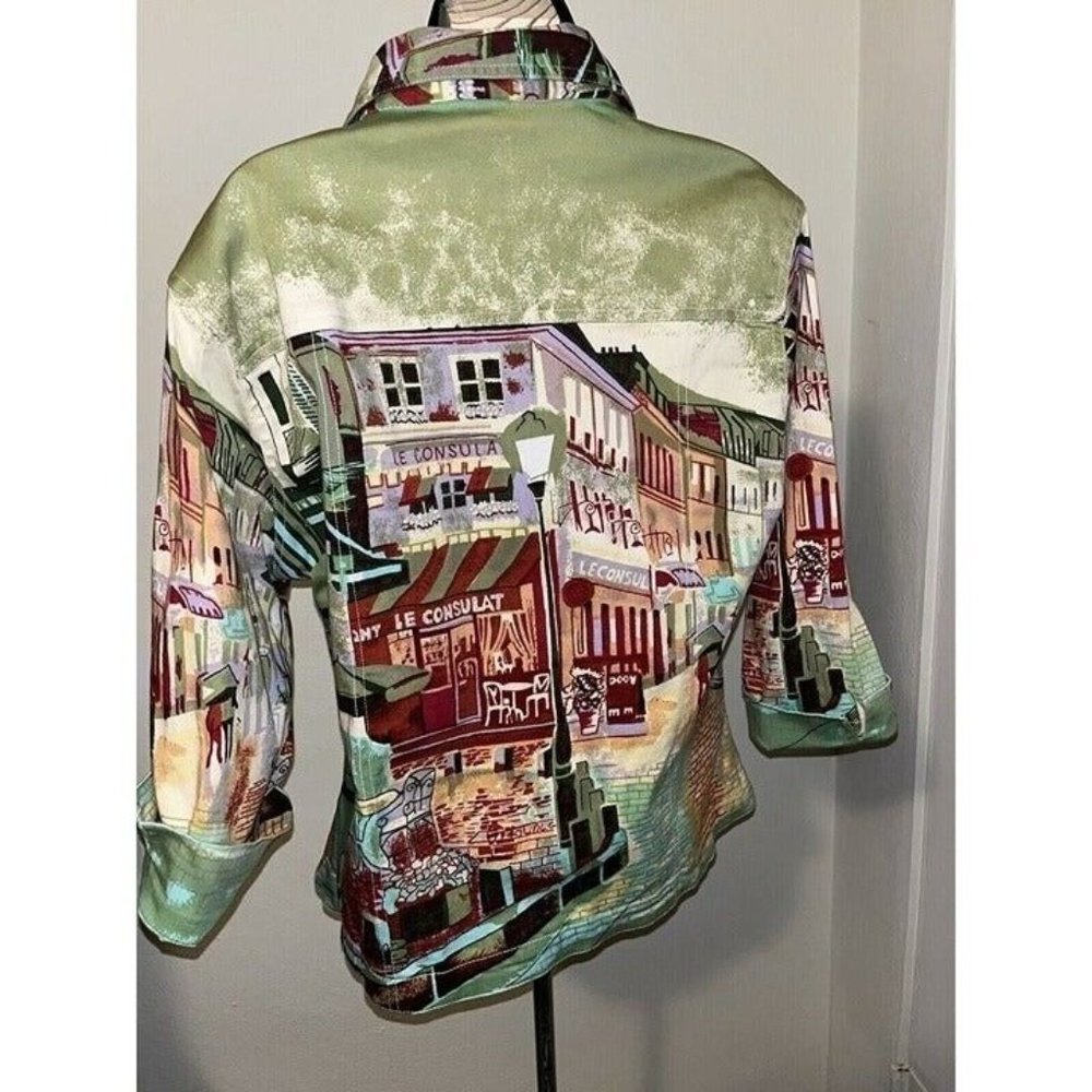 Vintage Kaktus jean jacket Women Large  French Cafes France Boho Denim All over - Picture 7 of 10